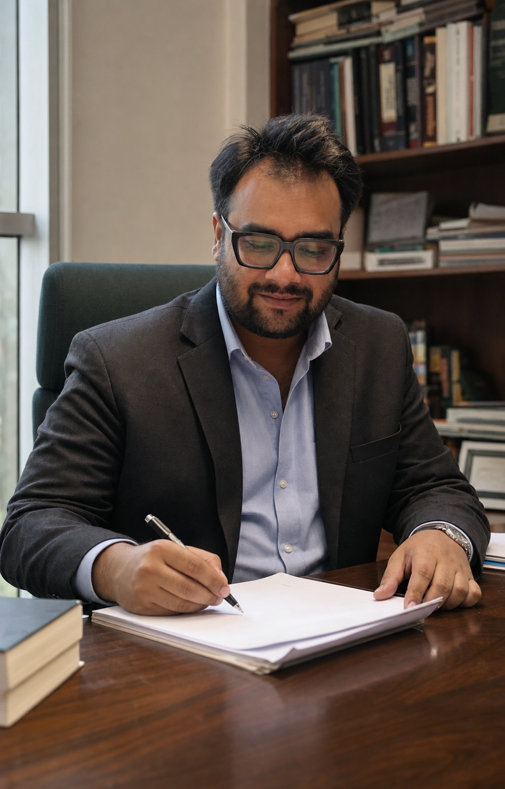 Tirth Inamdar reviewing legal documents